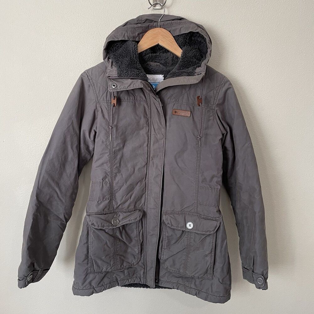 Columbia Hooded Parka Jacket Womens S Fleece Lined Gray Utility Winter Coat